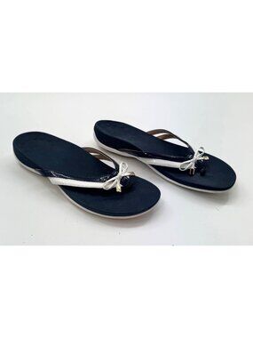 Vionic Bella X Womens Orthotic Flip Flops Navy & White Size 8.5 Bow Accent